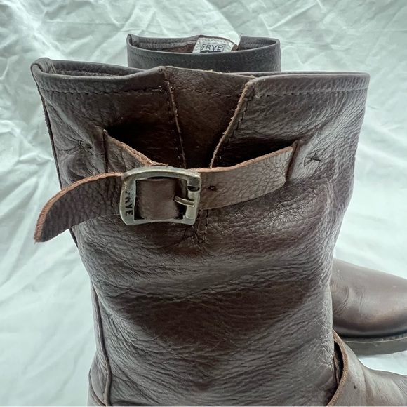Frye harness buckle strap brown leather mid calf boots moto riding motorcycle 7B - Picture 5 of 16